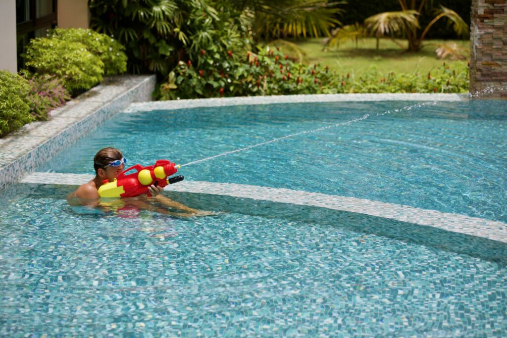 Kid’s pool at the main swimming pool in the center of our private villa complex near Khao Lak, Thailand